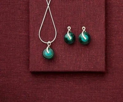 Fenton Glass Jewelry Set Earring Necklace Lantern Design Sterling Silver Jade