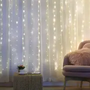 2Pcs 300LED Curtain Lights Window Hanging Fairy Party String Lights With Remote Timer-White