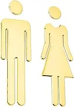 Luxury Gold Signs Bathroom for Doors 2-Pack - Gender Restroom Symbols (Man/Woman) with Adhesive Backing - Durable Metal Toilet Signs for Office, Hotels & Public Restrooms (2 Pairs)