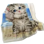 Cat Drawings Cute Grey Kitten at the Beach Throw Blanket
