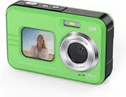Waterproof Digital Camera 5K Ultra HD, 48MP, Dual Screens (2.8" Rear & 1.7" Front), 16X Zoom, Autofocus, Underwater Camera IP68, Compact for Travel & Vlogging (Green)