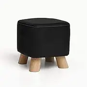 Pouf Footstools Ottoman Solid Wood Square Footstool, Ottoman Chair Stool Faux Leather Cover and 4 Legs Sofa Home Low Stool L28xW28xH25cm Pouf(Color:Brown)