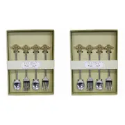 2x 4pc Metal Bee 14.5cm Fork & Spoon Cutlery Utensil Set Tableware Gold/Silver