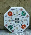 18" Octagon White Marble Table Top Malachite & Carnelian Stone Hallway Furniture