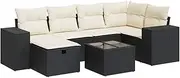 vidaxl Garden Sofa Set - 7 Piece Black Poly Rattan Seating with Cushions - Terrace/Patio Modular Design