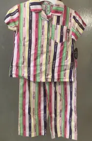 Paul Frank Monkey Julius Bright Striped 2 pc Girls Pajamas Sleepwear 4/5T NWT