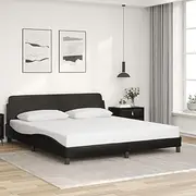 vidaXL Black Faux Leather King Size Bed Frame 183x203 cm with Plywood Slats and Sturdy Legs - Elegant Headboard and Waved Design