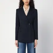 [P.A.R.O.S.H.] Navy Blue Double-breasted Blazer In Linen Blend L Blue