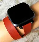 Orange Double Wrap Soft Leather Band Strap for Fitbit Versa 2 & Versa Smartwatch