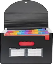 25 Pockets Expanding File Folder with Blank Labels, According Document Organizer with Expandable Cover, Desktop Accordion Folders for A4/Letter Paper Storage(Color:Black)