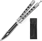Butterfly knife Trainer with Sure Spring Latch,Practice Metal Butterfly Steel Trainer Knife Folding Knife For Practising Flipping Techniques - Non-aggressive Blade, for Beginner, Children, Butterfly Knives Lover and more