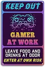 Keep Out Gamer At Word Enter at Your Own Risk Signs for game room decor Door Retro Futuristic Metal Sign for Game Room Decor Warning Sign Funny Gamer Accessories(8x12In)
