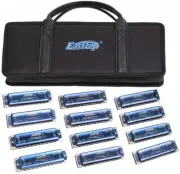 EASTTOP Diatonic Blue Harmonica Set of 12 10Holes Harp Mouth Organ Harmonica Set