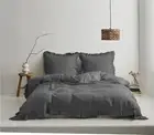 Simple&Opulence 100% Linen Duvet Cover Set, 3 PCS Natural French Flax Dark Gr...