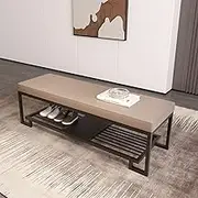 End of Bed Bench with Shelf, Linen Tufted Upholstered Storage Shoe Bench, Shoe Rack Bench with Metal Legs, for Bedroom/Entryway/Living Room/Hallway(Black,100 * 33 * 38cm/39 * 13 * 15in)