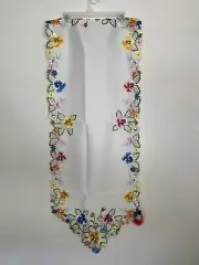 Rolande du Dreuilh Creation Embroidered Table Runner Color White 19.5" x 60" NWT