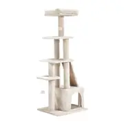 Petzly Cat Tree Tower Scratching Post Scratcher Condo House Bed 125cm Beige