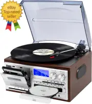 Record Player 9 in 1 3 Speed Bluetooth Vintage Turntable CD Cassette Vinyl Playe