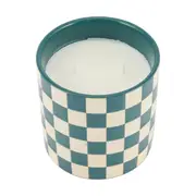 Violet and Jasmine Green Check Ceramic Candle