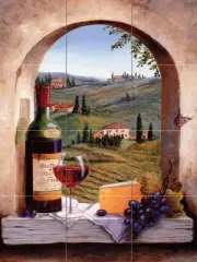 Art Bottle Cheese Arch Mural Tumbled Marble Backsplash Bath Tile #161