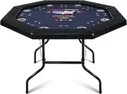 48" Poker Table Foldable, 8 Player Octagon Folding Portable Card Table with Padded Rail, 8 Deep Meatl Cup Holders & Casino-Grade Felt Surface for Texas Holdem, Blackjack, Easy Assembly (Black)