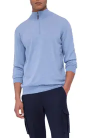 Bugatchi Merino Wool Quarter Zip Pullover in Air Blue at Nordstrom, Size Small