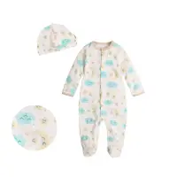 在飛比找momo購物網優惠-【Baby童衣】任選 純棉長袖包腳連身衣+嬰兒帽 2件組 5