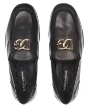 NEW DOLCE & GABBANA BLACK LEATHER DG LOGO LOAFERS SHOES 41/US 8