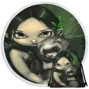 Fantasy Art Ferret and His Fairy Round Beach Towel