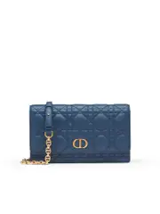 Dior Caro Belt Pouch with Chain in Blue Supple Cannage Calfskin