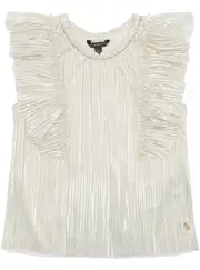 GUESS Beige Frill T-Shirt Size: 10, Polyester