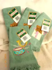 Vintage Set of 4 light blue green Christmas fingertip towels - 2 designs