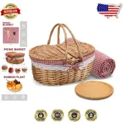 Multipurpose Wicker Picnic Basket with Carry Handle & Large Blanket – Outdoors