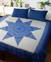Blue and White Lone Star patchwork FINISHED QUILT - Queen size - Fine Quilting