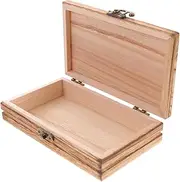 Amosfun Wooded Box for Crafts 14 x 9 x 3 cm Small Wooden Storage Box with Hinged Lid for Jewelry Keepsake Watch and Trinkets