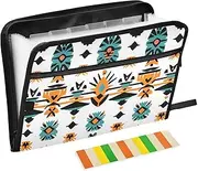 Quteprint 13 Pockets Expanding File Folder with Zipper Closure, Geometric African Ethnic Aztec Accordion File Folder with Sticky Labels, Letter Size A4 Papers Expandable File Document Organizer