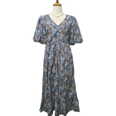 Atmos & Here Size 8 Women's Zoey Button Front Midi Dress Blue Floral