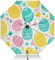 [RPLIFE] Compact Umbrella, Lightweight Portable Auto Open Close for Women, Travel Umbrellas for Rain, Wind and Sun, Easter Eggs Stars White