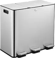 Maxkon 3x20L Foot Pedal Bin Stainless Steel Rubbish Garbage Recycle Waste Dustbin Step Soft Close Trash Can with Deodorant Function for Bathroom Kitchen Office Sliver