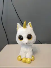 TY TYSilk Pegasus 7" Plush Stuff Animal Unicorn Big Glitter Eyes White Gold