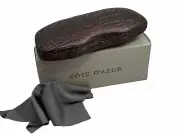 NEW Côte D’Azur Mauve Hard Clamshell Eyeglasses Case Spring Closure Cloth & Box