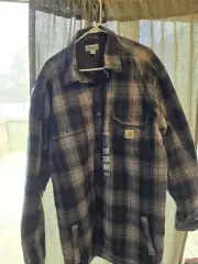 NWT Carhartt Mens Size 3XL Tall Blue Plaid Sherpa Lined Jacket Flannel Coat B2