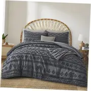 Comforter Set Tufted Geometry Bedding Set 3 Pieces, Boho Shabby Queen Grey