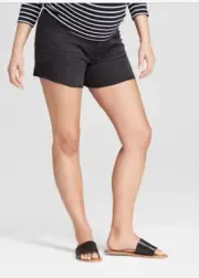 TARGET Isabel Maternity Crossover Panel Midi Black Wash Jean Shorts w/Raw Edge