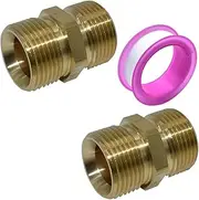 M22-14mm Pressure Washer Hose Extension Coupler,Brass Male Threaded Fittings(2 Pack)