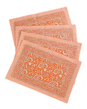 Tiramisu Set of 4 Tangerine Twirl Block Print Placemats