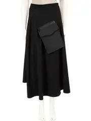 Y-3 Black Wool Pocket Detail Midi Skirt