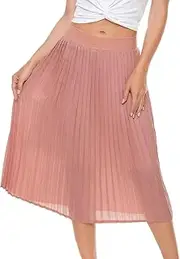 [Generic] Womens Pleated Midi Skirt,High Waist Swing Boho Pleated Skirt Casual Chiffon Elastic A-line Long Skirts