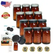 Durable 32 oz Amber Mason Jars with Wide Mouth & Dual Lids - Eco-Friendly Choice