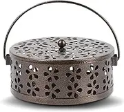 Retyion Retro Portable Iron Mosquito Coil Holder with Handle Round Fireproof Incense Holder for Home Office Camping (S-Bronze)
